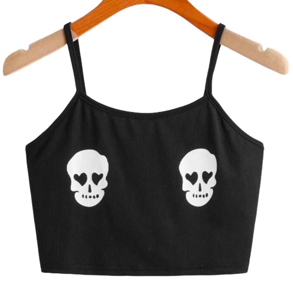 Cute Skull Crop Tank Cami Ribbed